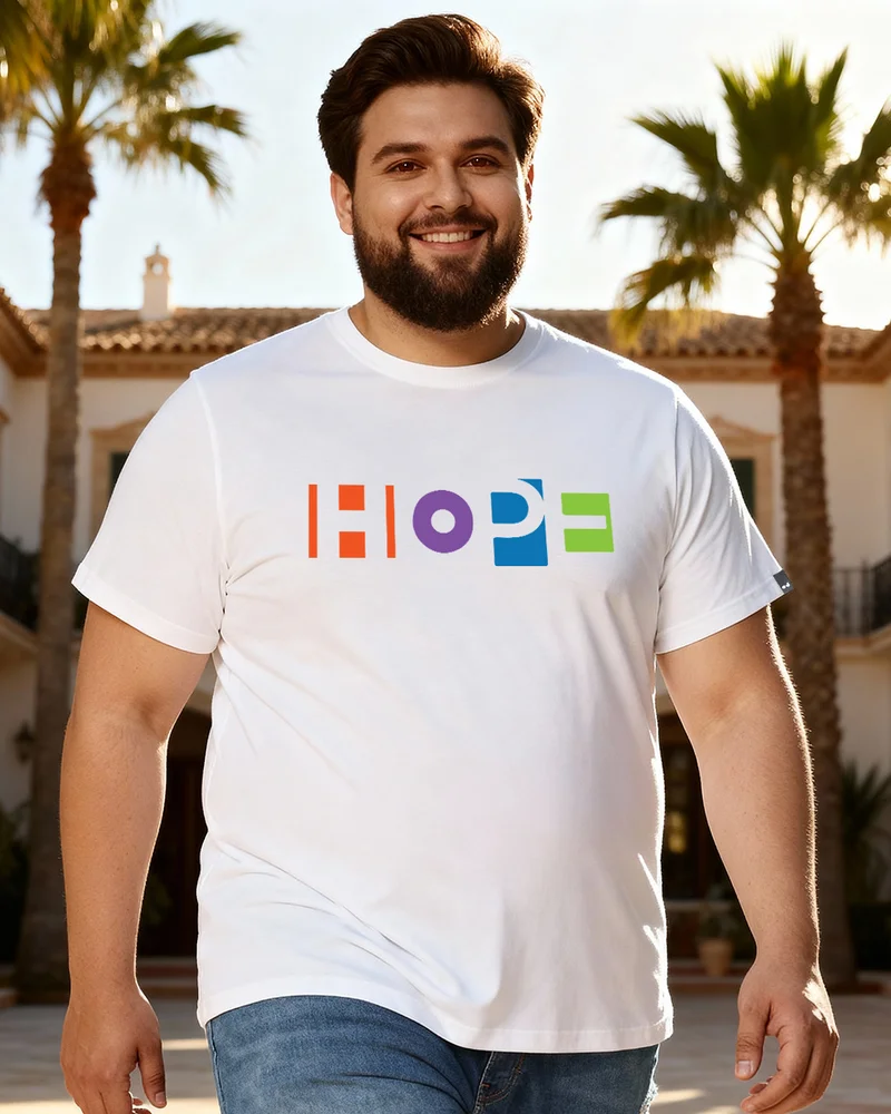 bewakoof Men's White Pop Hope Graphic Printed Plus Size T-shirt